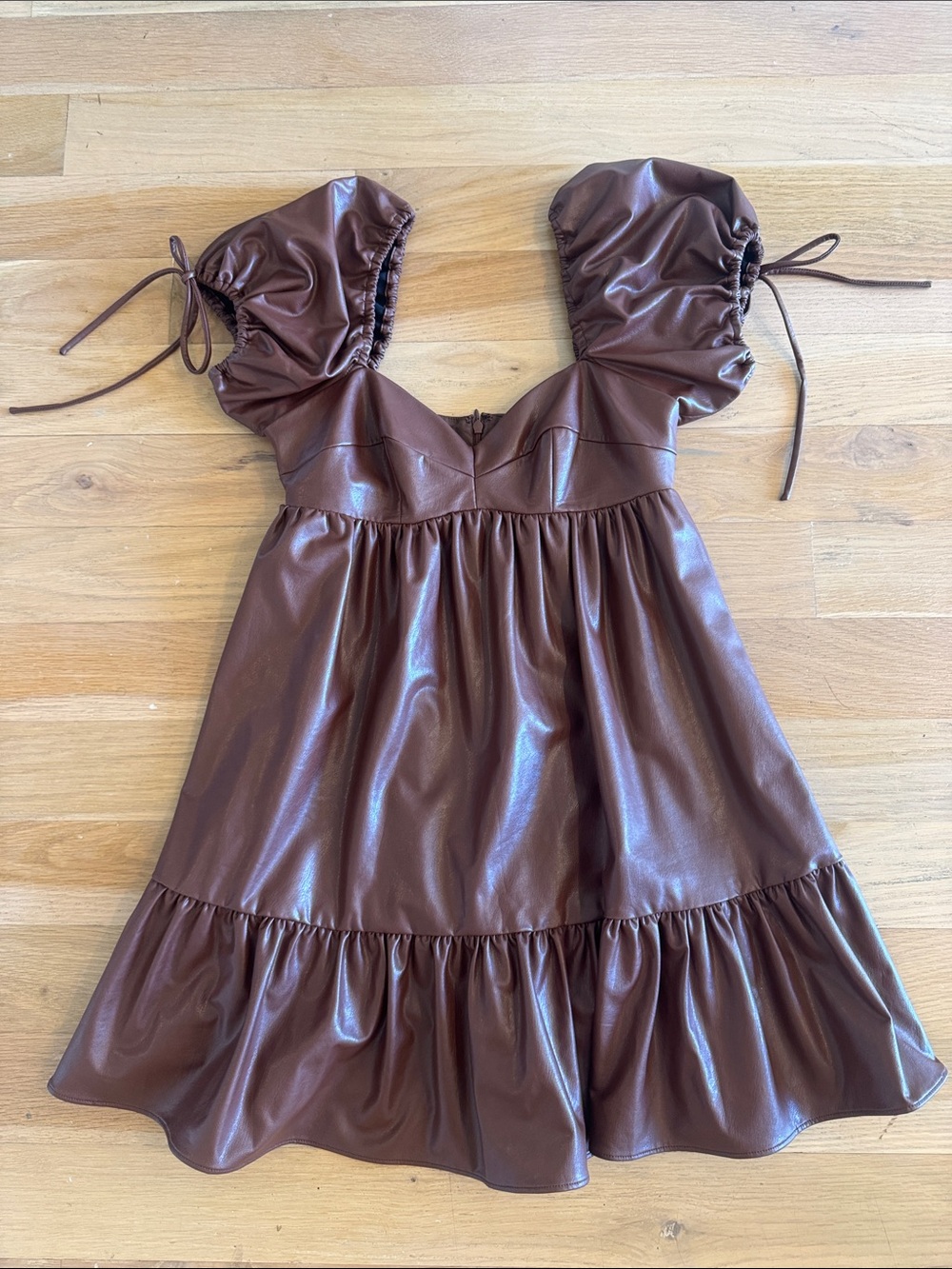 Amanda Uprichard Brown Sicily Dress with puff sleeves size XS